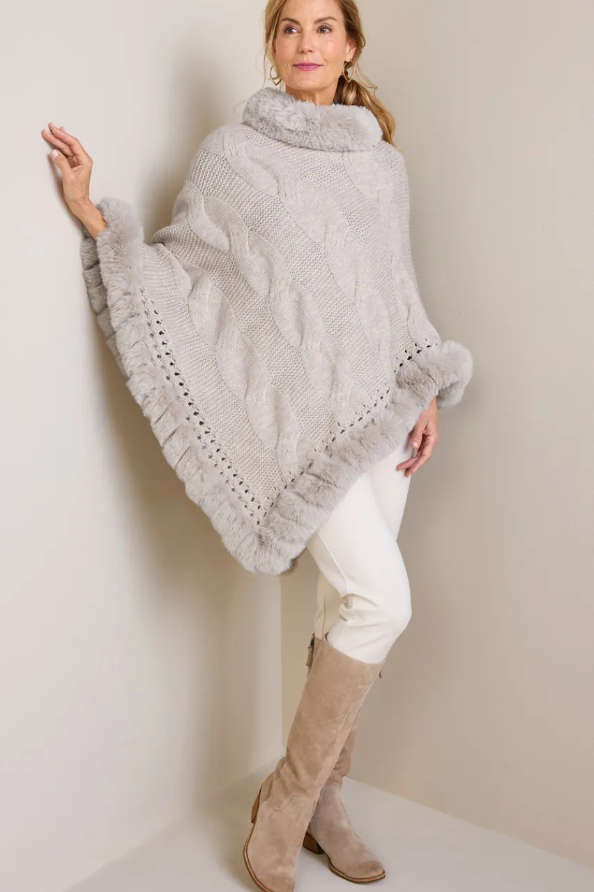 Soft Surroundings Alexi Cable Knit Poncho- Scarves & Wraps