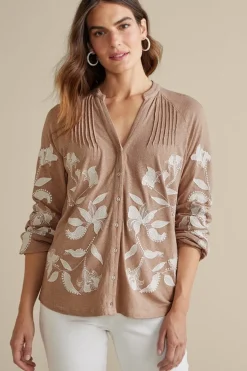 Soft Surroundings Alva Embroidered Knit Top- Tops