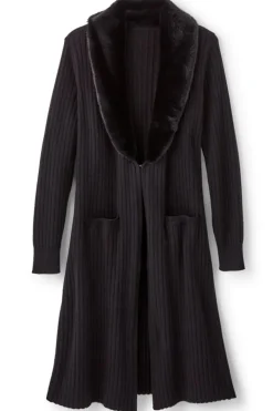Soft Surroundings Amalie Faux Fur Collar Ribbed Cardigan- Sweaters & Cardigans