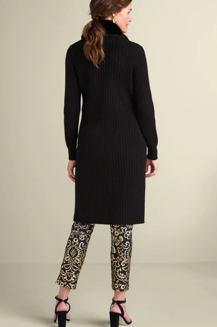 Soft Surroundings Amalie Faux Fur Collar Ribbed Cardigan- Sweaters & Cardigans