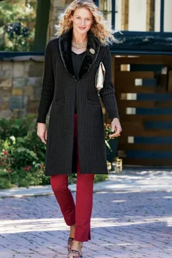 Soft Surroundings Amalie Faux Fur Collar Ribbed Cardigan- Sweaters & Cardigans