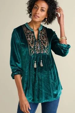 Soft Surroundings Ashanti Embellished Velvet Tunic- Tops