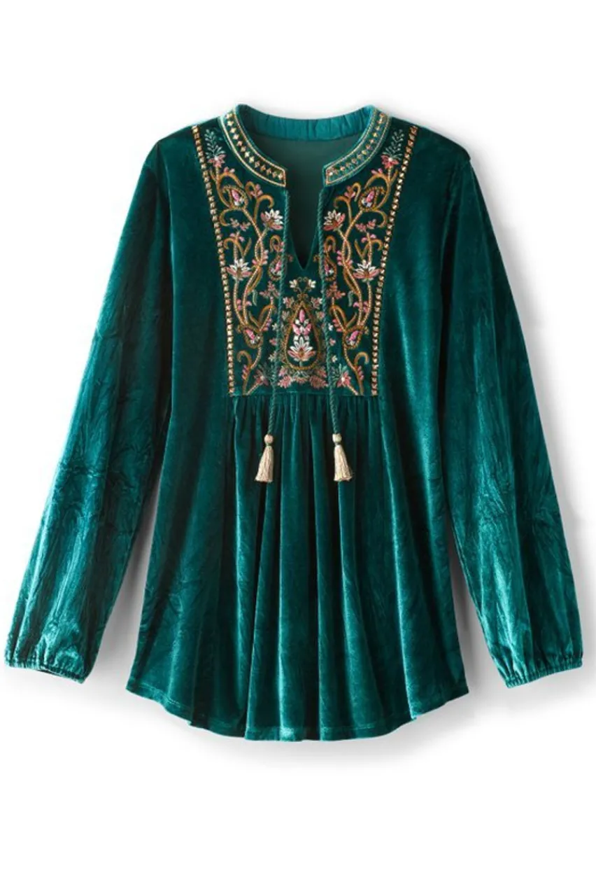 Soft Surroundings Ashanti Embellished Velvet Tunic- Tops