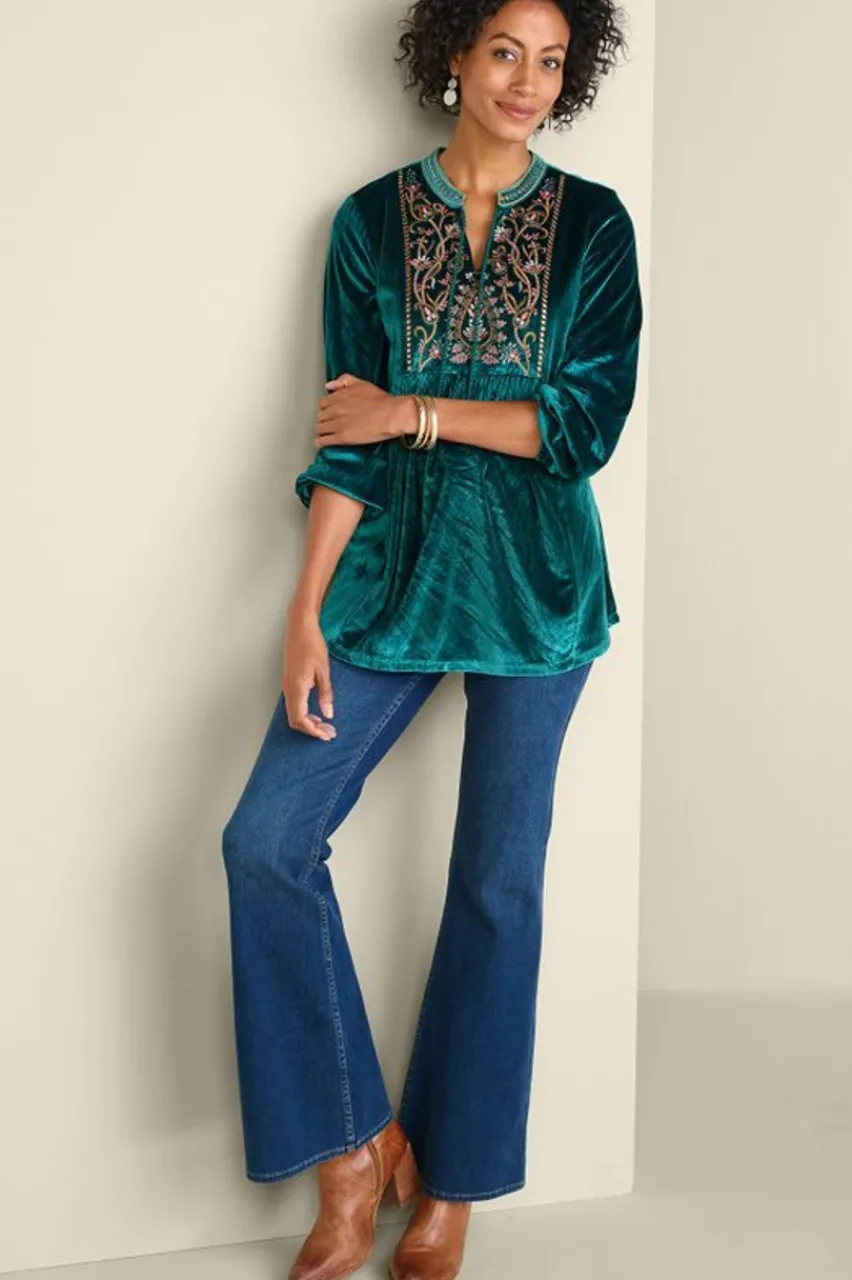 Soft Surroundings Ashanti Embellished Velvet Tunic- Tops