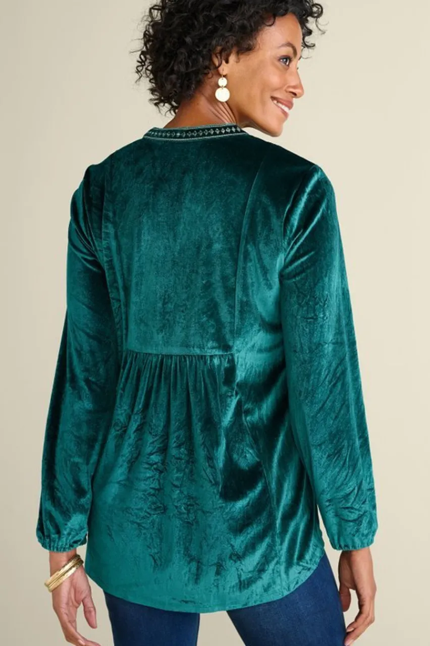 Soft Surroundings Ashanti Embellished Velvet Tunic- Tops