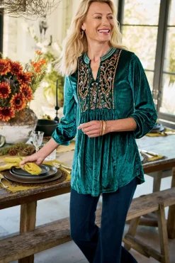 Soft Surroundings Ashanti Embellished Velvet Tunic- Tops