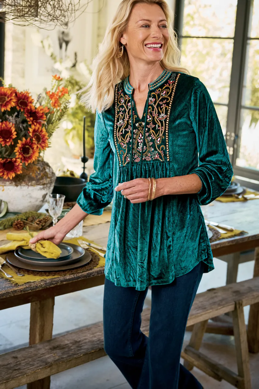 Soft Surroundings Ashanti Embellished Velvet Tunic- Tops