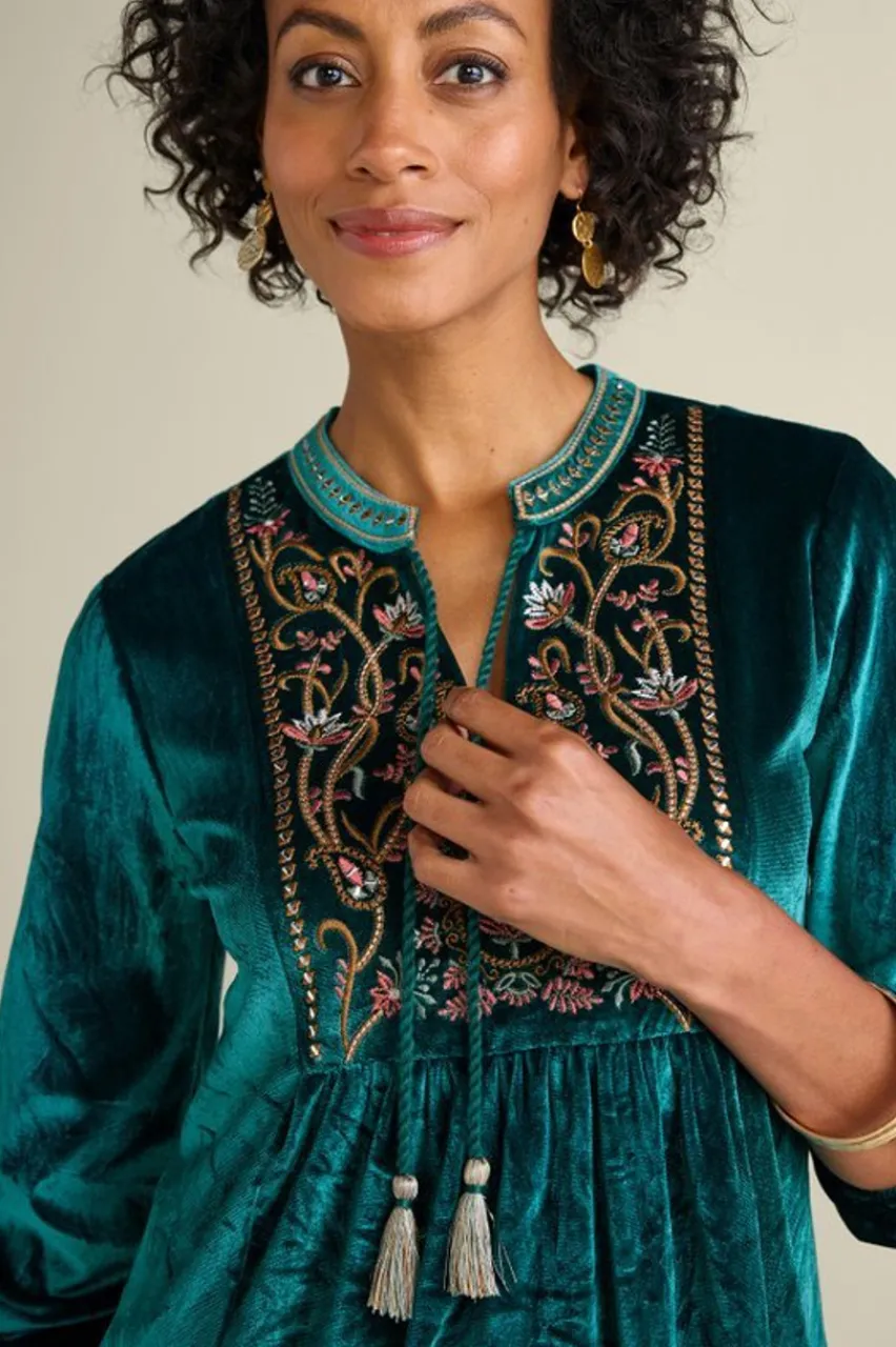 Soft Surroundings Ashanti Embellished Velvet Tunic- Tops