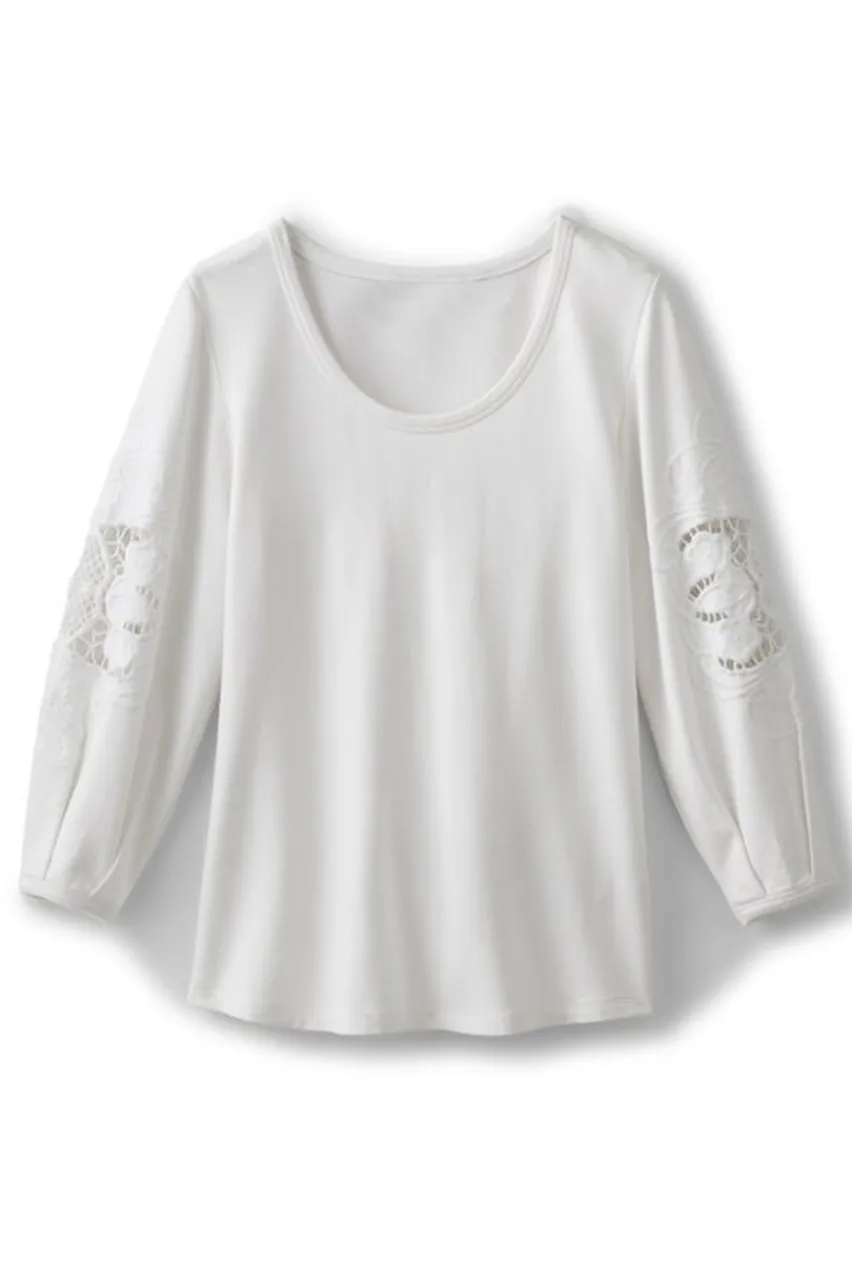 Soft Surroundings Charmaine Embroidered French Terry Top- Tops