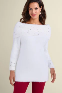Soft Surroundings Christina Embellished Cowl Neck Sweater Tunic- Tops|Sweaters & Cardigans