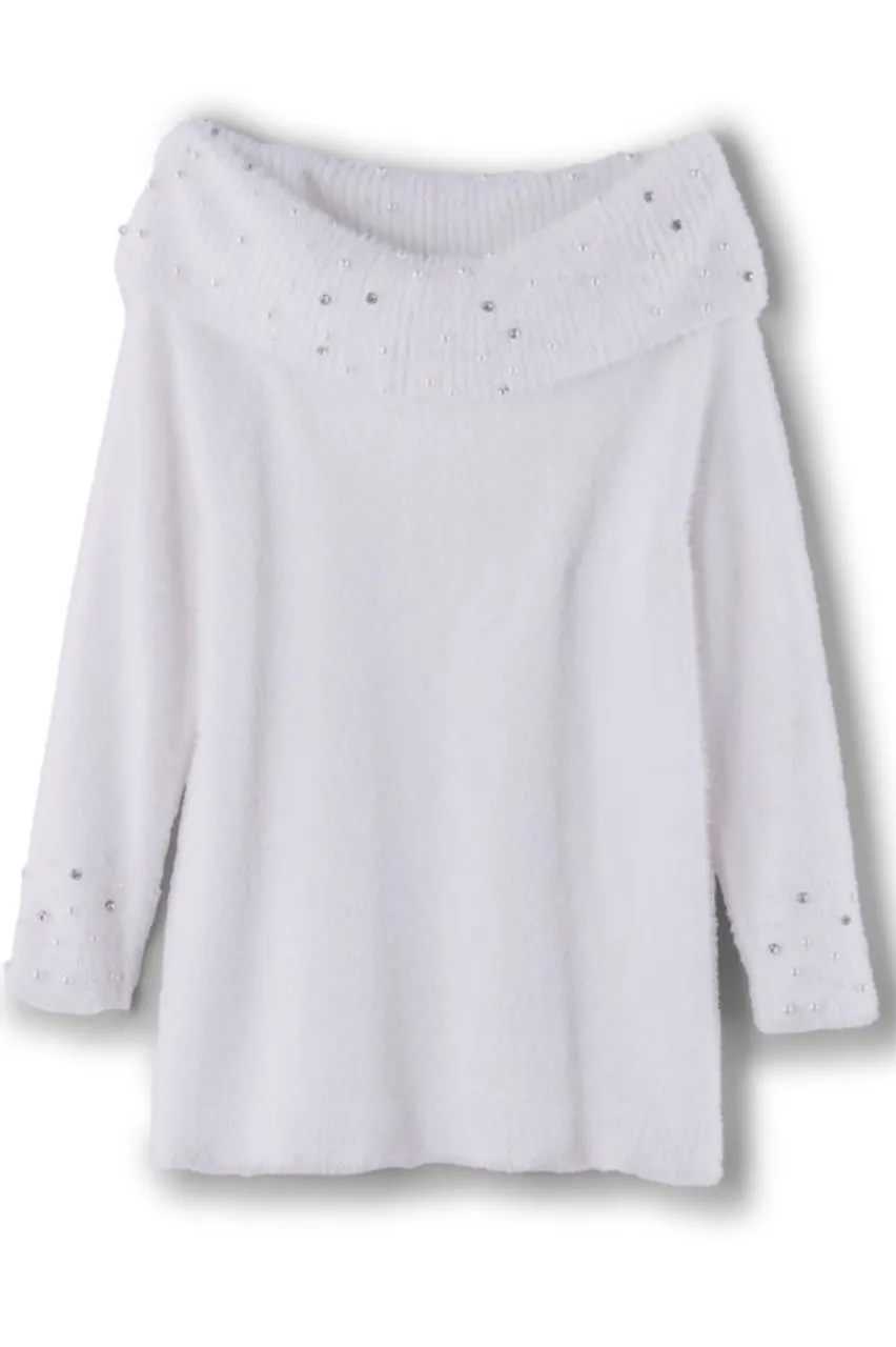 Soft Surroundings Christina Embellished Cowl Neck Sweater Tunic- Tops|Sweaters & Cardigans