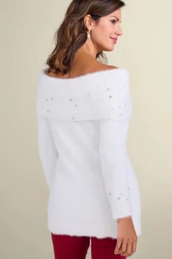Soft Surroundings Christina Embellished Cowl Neck Sweater Tunic- Tops|Sweaters & Cardigans