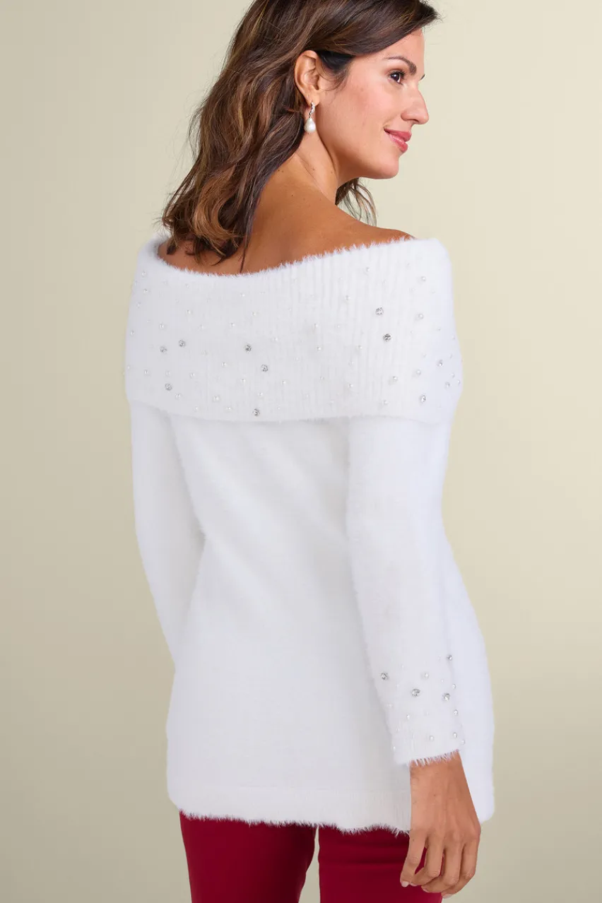 Soft Surroundings Christina Embellished Cowl Neck Sweater Tunic- Tops|Sweaters & Cardigans