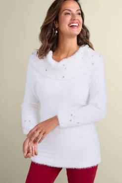 Soft Surroundings Christina Embellished Cowl Neck Sweater Tunic- Tops|Sweaters & Cardigans