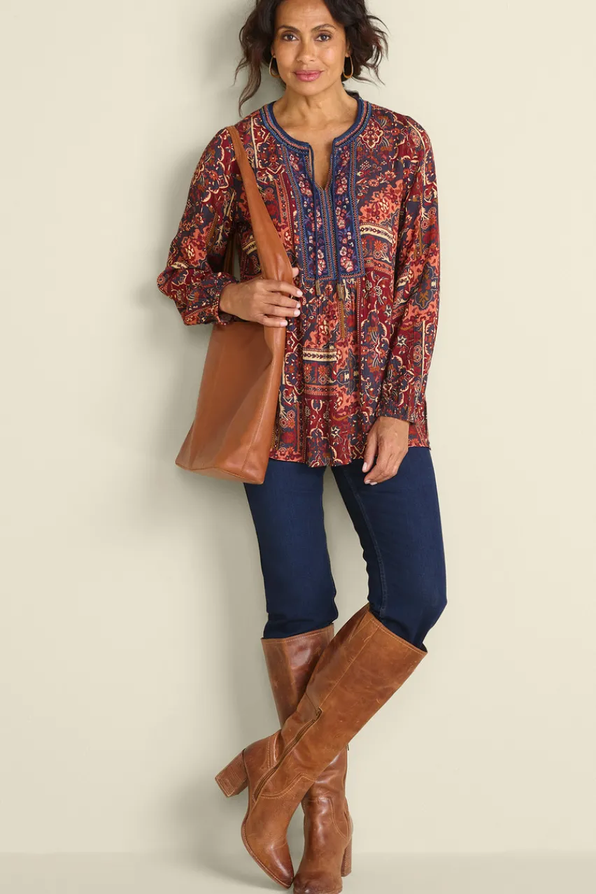 Soft Surroundings Cindra Embroidered Gauze Tunic- Tops