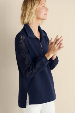 Soft Surroundings Crochet Sleeve French Terry Tunic- Tops