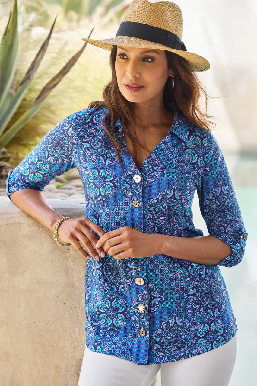 Soft Surroundings Danielle 3/4 Sleeve Tunic- Tops|Tunics & Leggings