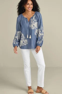Soft Surroundings Diya Embroidered Tencel™ Peasant Top- Tops