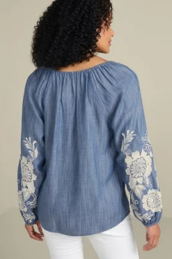 Soft Surroundings Diya Embroidered Tencel™ Peasant Top- Tops