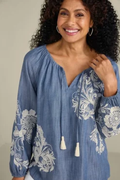 Soft Surroundings Diya Embroidered Tencel™ Peasant Top- Tops