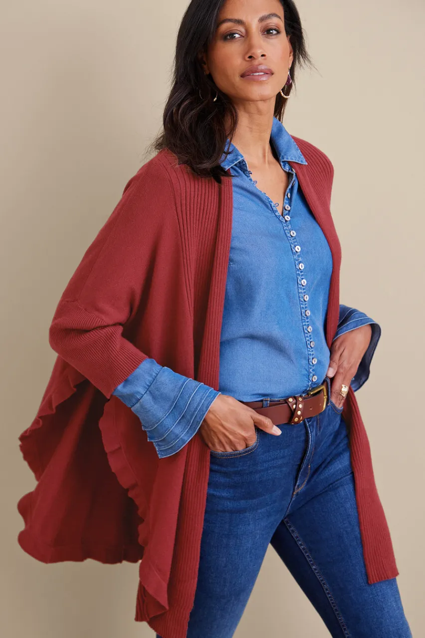 Soft Surroundings Draped Ruffle Cardigan- Tops|Toppers