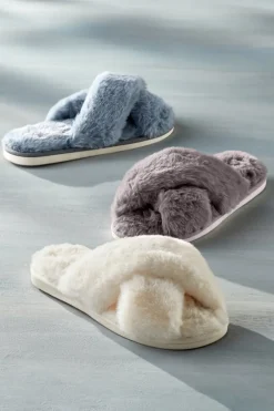 Soft Surroundings Dreama Faux Fur Cross Band Slippers- Shoes