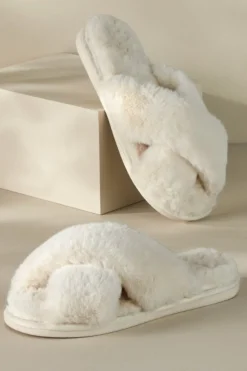 Soft Surroundings Dreama Faux Fur Cross Band Slippers- Shoes