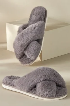Soft Surroundings Dreama Faux Fur Cross Band Slippers- Shoes