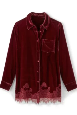 Soft Surroundings Eden Velvet and Lace Shirt- Tops
