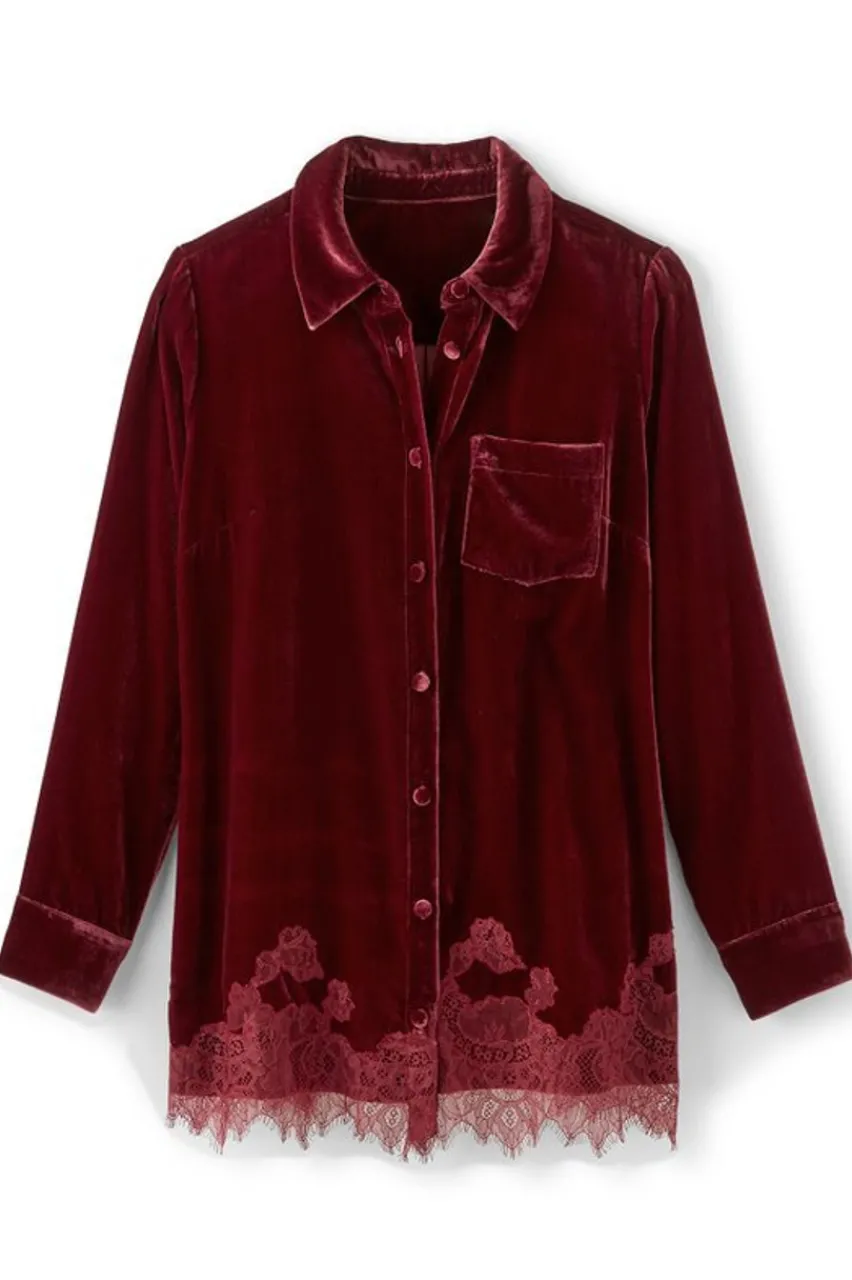 Soft Surroundings Eden Velvet and Lace Shirt- Tops