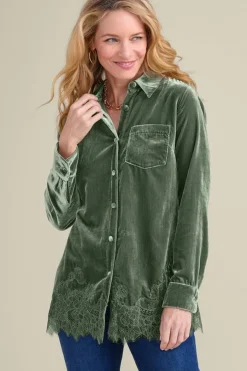 Soft Surroundings Eden Velvet and Lace Shirt- Tops