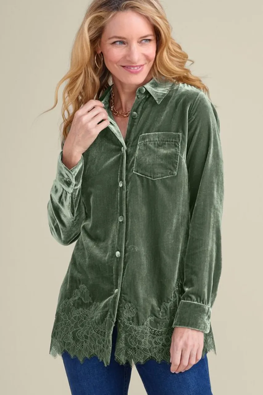 Soft Surroundings Eden Velvet and Lace Shirt- Tops