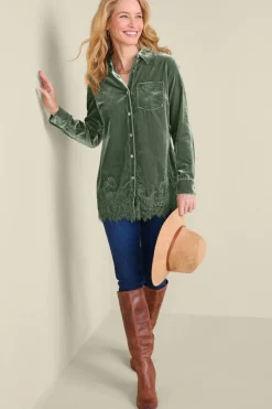 Soft Surroundings Eden Velvet and Lace Shirt- Tops