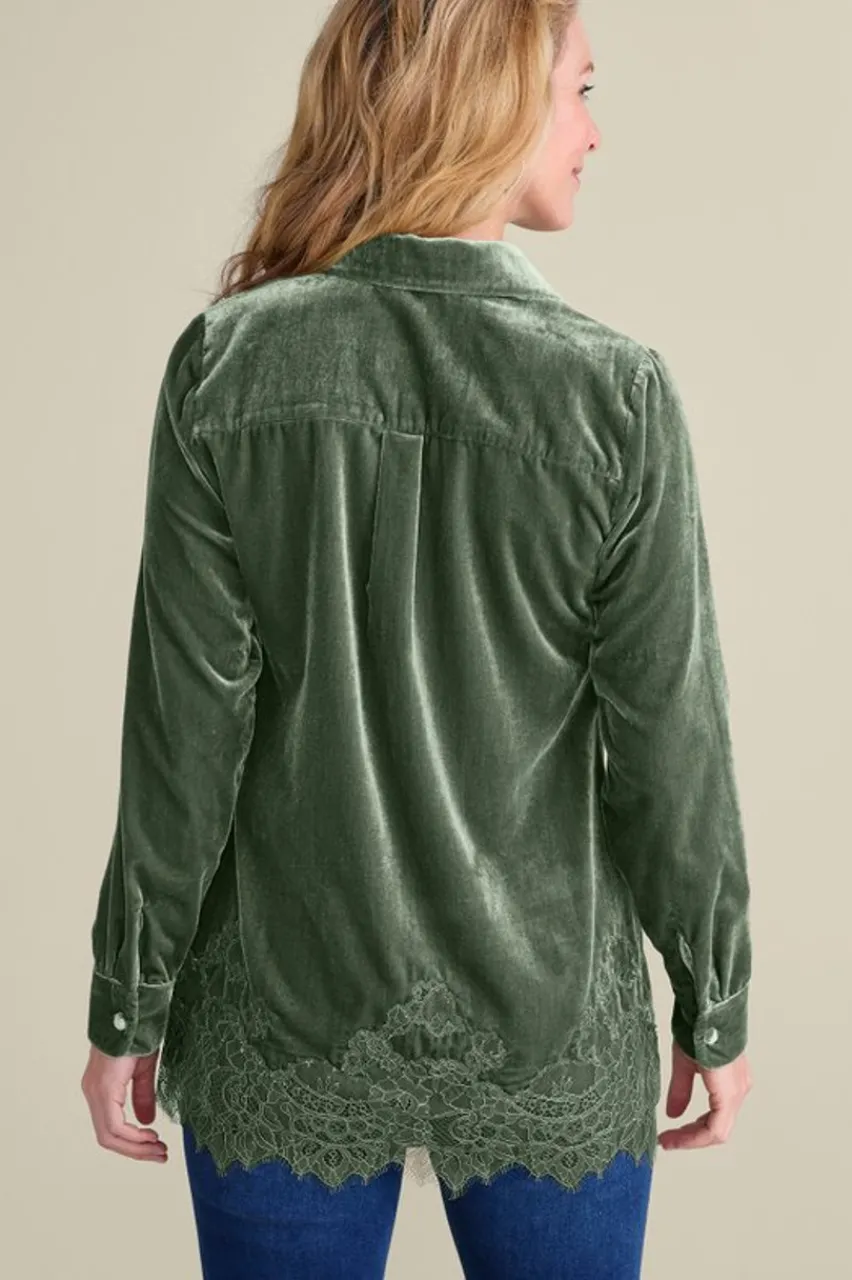 Soft Surroundings Eden Velvet and Lace Shirt- Tops