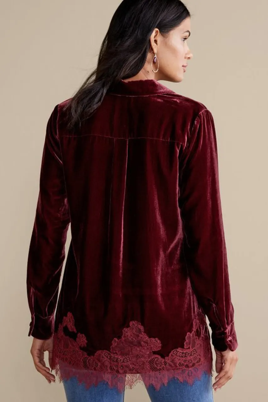 Soft Surroundings Eden Velvet and Lace Shirt- Tops