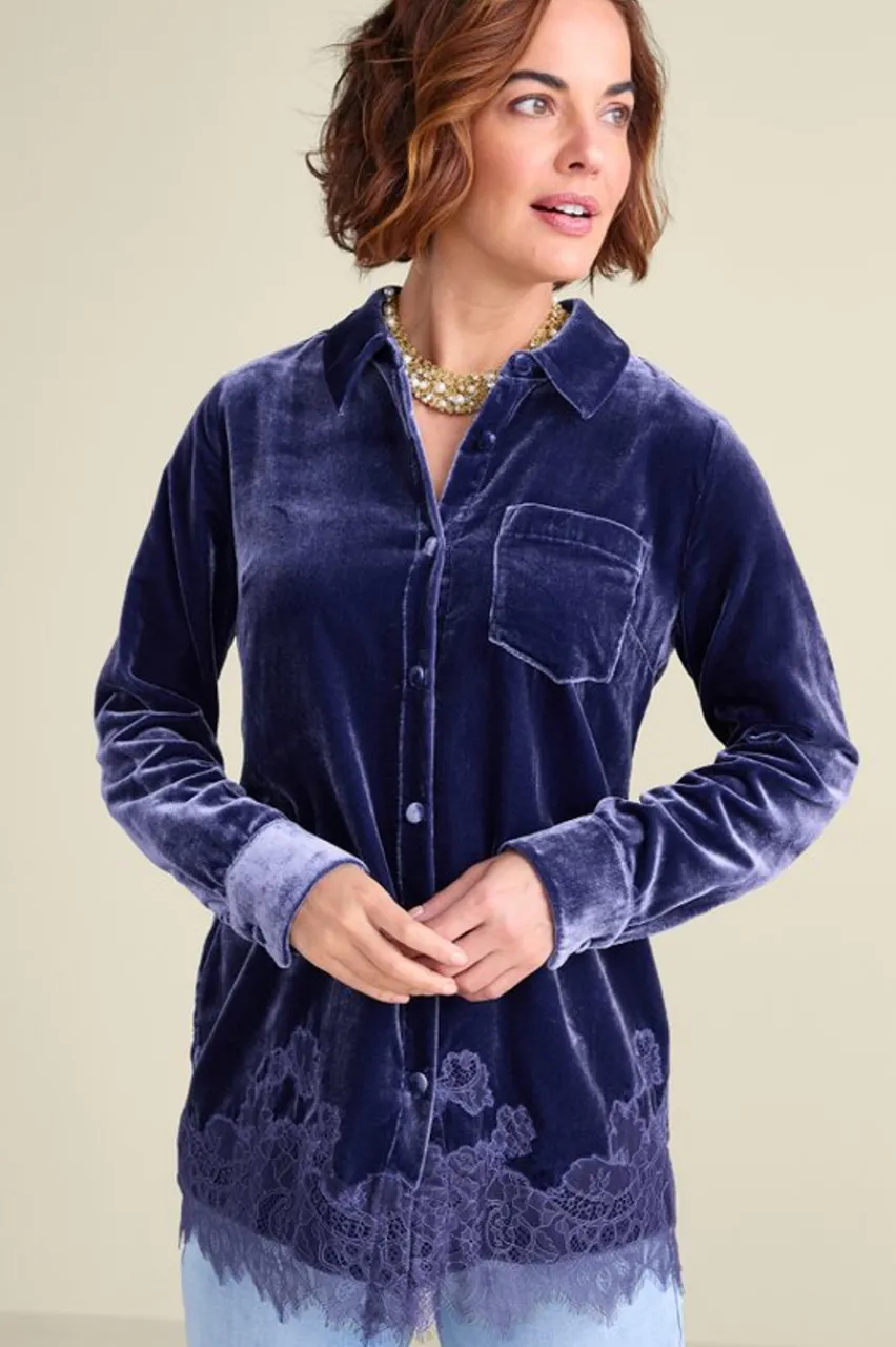 Soft Surroundings Eden Velvet and Lace Shirt- Tops
