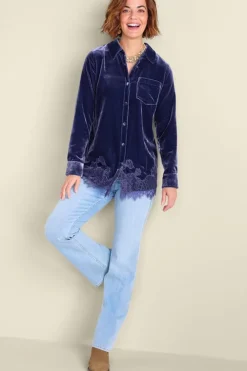 Soft Surroundings Eden Velvet and Lace Shirt- Tops