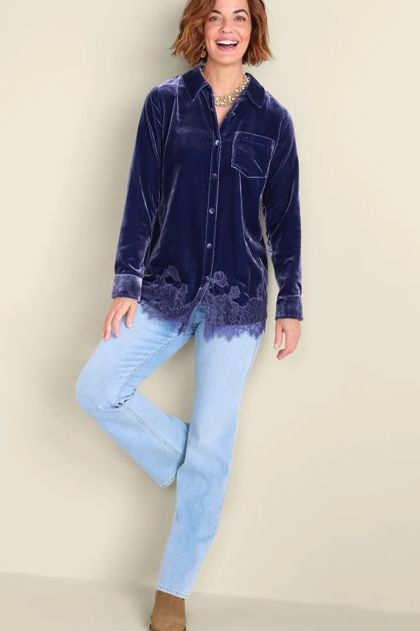Soft Surroundings Eden Velvet and Lace Shirt- Tops