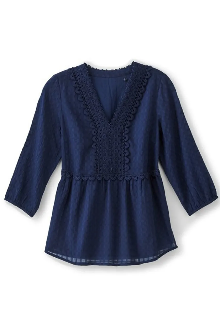 Soft Surroundings Elodie Windowpane Gauze Top- Tops