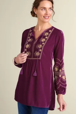 Soft Surroundings Evelyne Embroidered Velvet Tunic- Tops