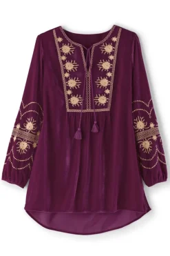 Soft Surroundings Evelyne Embroidered Velvet Tunic- Tops