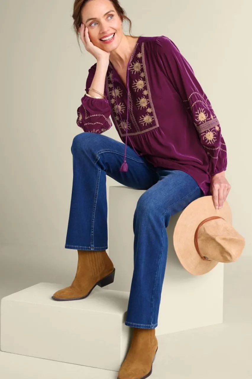 Soft Surroundings Evelyne Embroidered Velvet Tunic- Tops