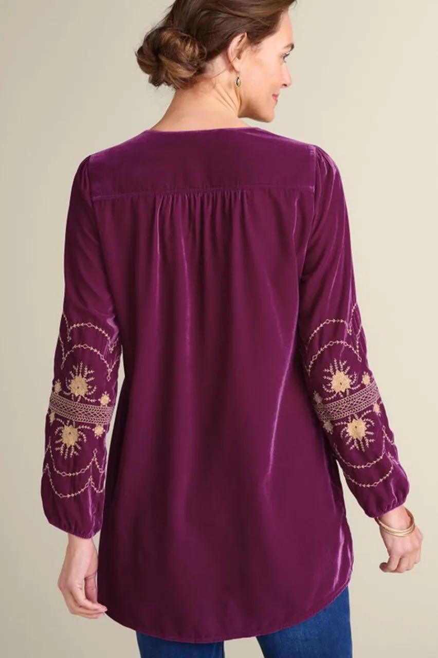 Soft Surroundings Evelyne Embroidered Velvet Tunic- Tops