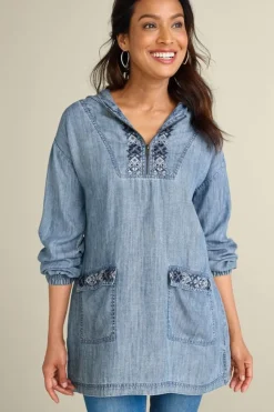 Soft Surroundings Evie Embroidered Tencel Hoodie- Tops