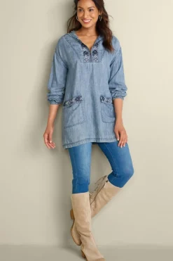 Soft Surroundings Evie Embroidered Tencel Hoodie- Tops