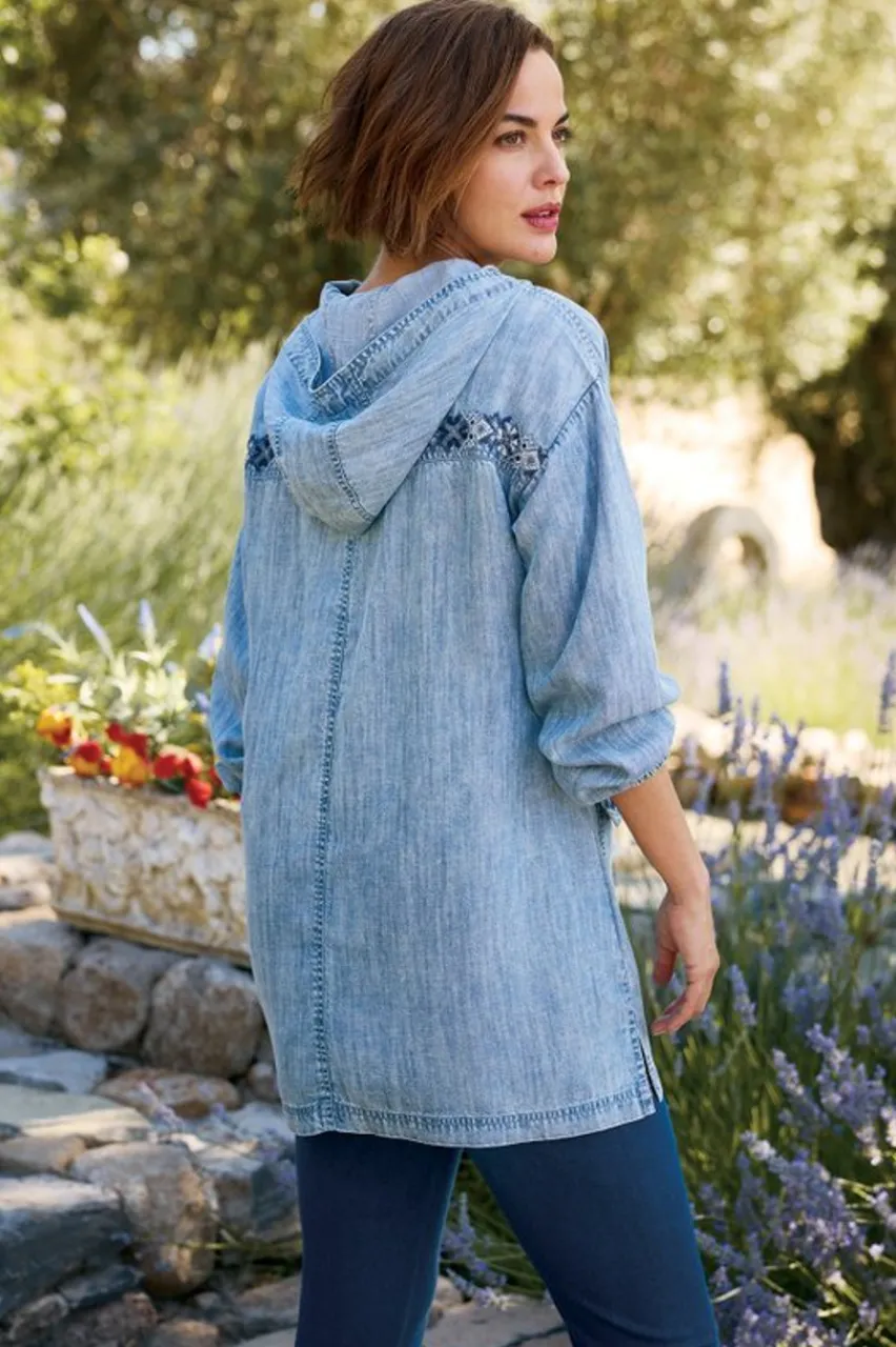 Soft Surroundings Evie Embroidered Tencel Hoodie- Tops