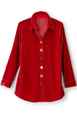 Soft Surroundings Filigree Velvet Boyfriend Shirt- Tops