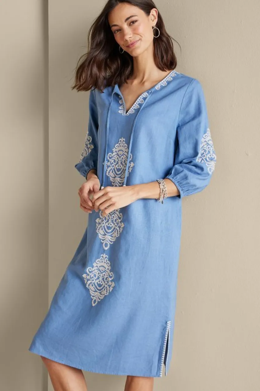 Soft Surroundings Hasana Linen Blend Midi Dress- Dresses