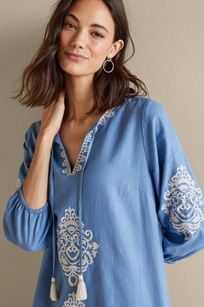Soft Surroundings Hasana Linen Blend Midi Dress- Dresses