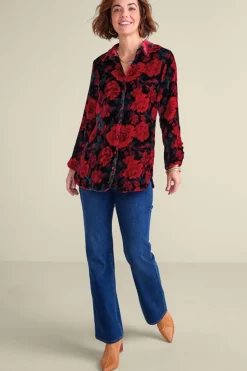 Soft Surroundings Icon Silk Velvet Poets Tunic Shirt- Tops